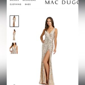 Mac Duggal Silver and Tan Sleeveless V-Neck Gown